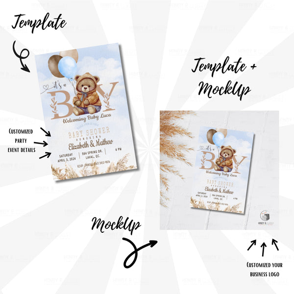 BLUE Bear Invitation (Template, MockUp y/o Video Tutorial)