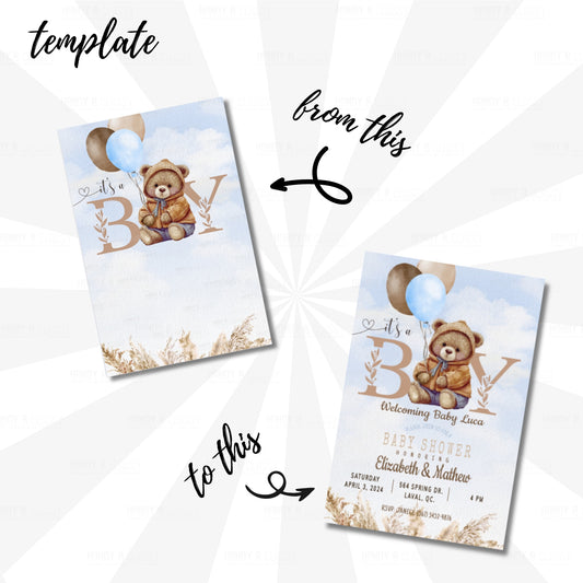 BLUE Bear Invitation (Template, MockUp y/o Video Tutorial)