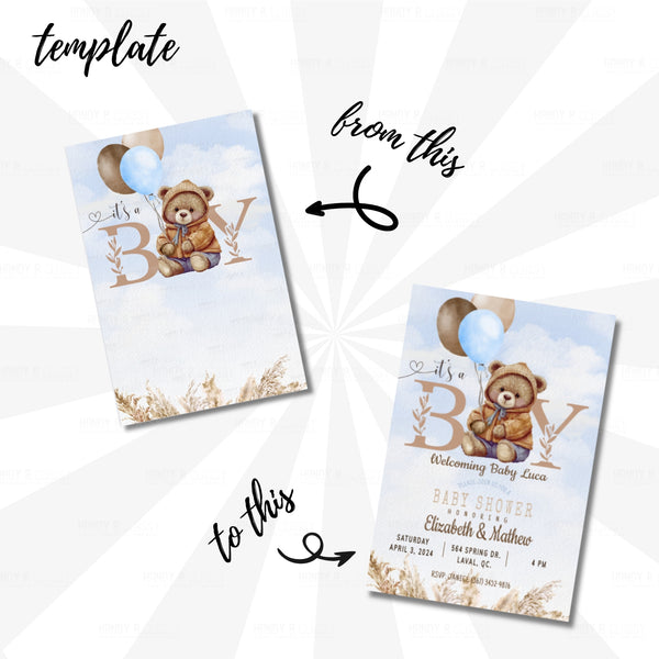 BLUE Bear Invitation (Template, MockUp y/o Video Tutorial)