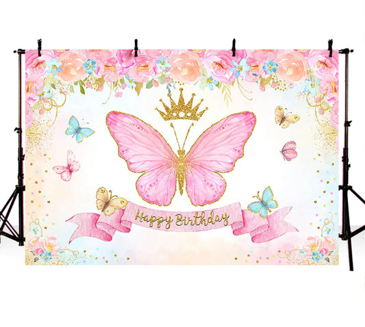 Pink Butterfly Backdrop (Material: Vinyl)