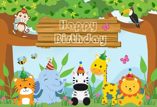 Birthday in the Jungle Backdrop (Material: Vinyl)