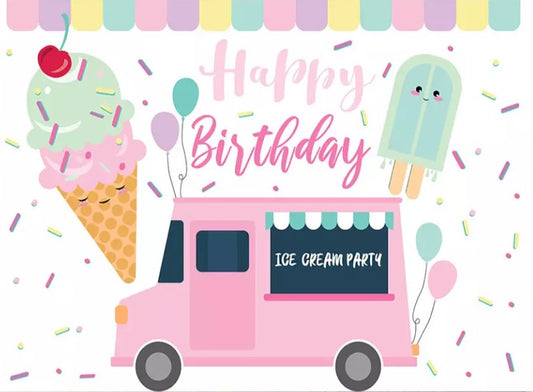 Pink Ice Cream Truck Backdrop (Material: Vinyl)