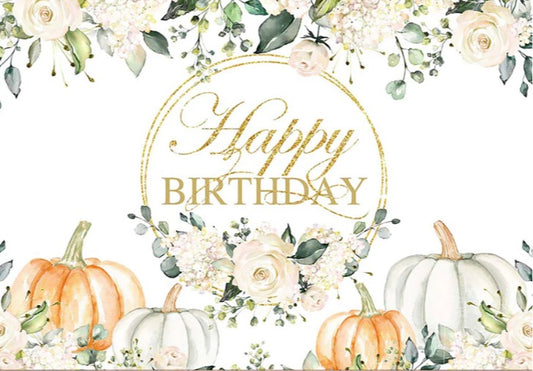 Happy Gold Pumpkin Backdrop (Material: Vinyl)