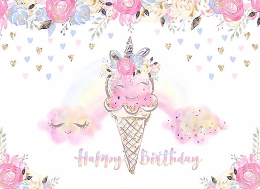 Happy Ice Cream Backdrop (Material: Vinyl)