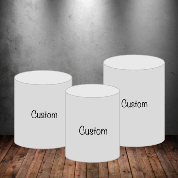 Matching Custom Round Backdrop + Custom Pedestal Covers (Material: Polyester)