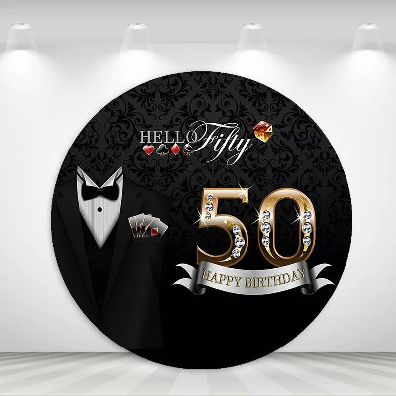 Men Anniversary Round Backdrop (Material: Polyester)
