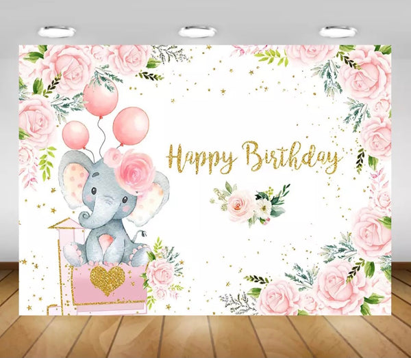 Cute Baby Elephant Backdrop (Material: Vinyl)