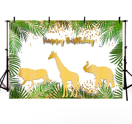 Happy Gold Birthday Backdrop (Material: Vinyl)