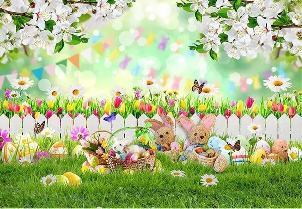 Easter eggs and Bunnies Backdrop (Material: Vinyl)