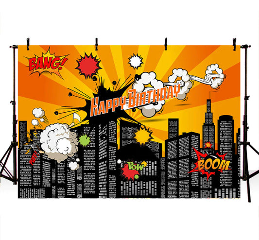 Happy Boom Birthday Backdrop (Material: Vinyl)