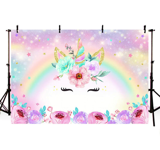 Unicorn & Flowers Backdrop (Material: Vinyl)