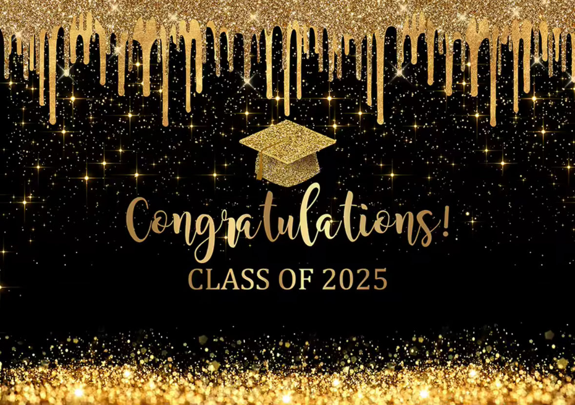 Golden Graduation Class Backdrop (Material: Vinyl)