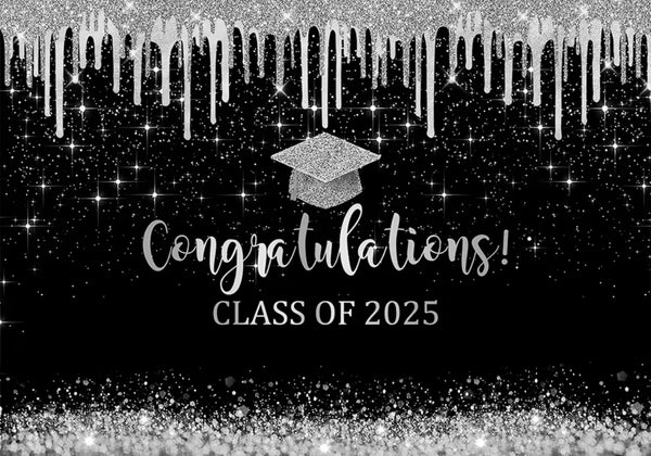 Silver Graduation Class Backdrop (Material: Vinyl)