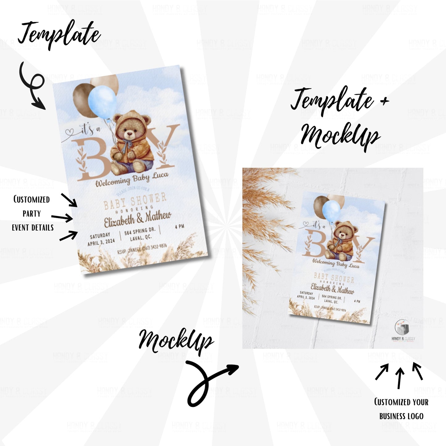 BLUE Bear Invitation (Template, MockUp y/o Video Tutorial)