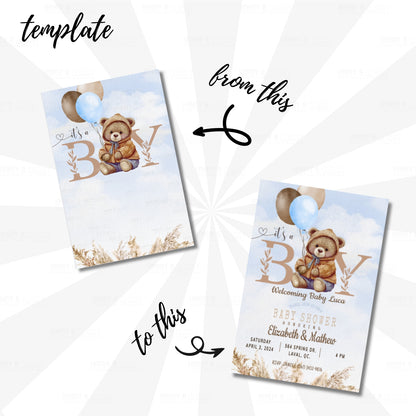 BLUE Bear Invitation (Template, MockUp y/o Video Tutorial)