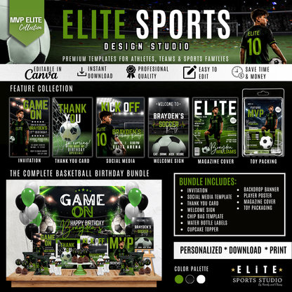 Elite Soccer Birthday Bundle Template | Canva Sports Party Kit
