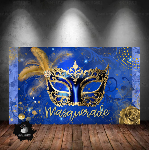 Elegant Royal Blue Masquerade Backdrop (Material: Vinyl)