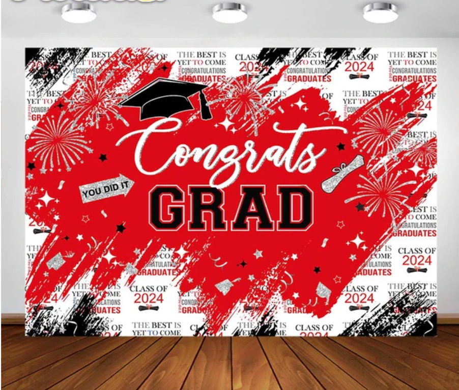 Red Graduation NewsPaper Backdrop (Material: Vinyl)