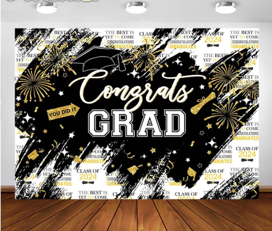 Black Graduation NewsPaper Backdrop (Material: Vinyl)