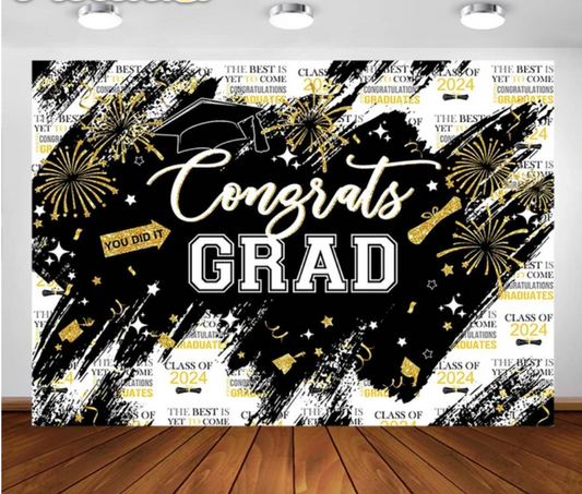 Black Graduation NewsPaper Backdrop (Material: Vinyl)