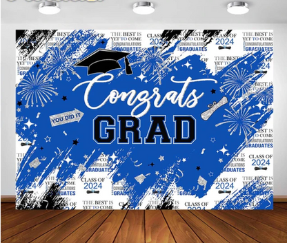 Blue Graduation NewsPaper Backdrop (Material: Vinyl)