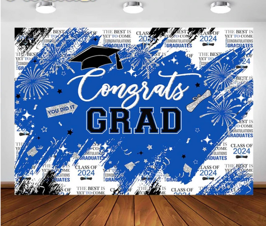 Blue Graduation NewsPaper Backdrop (Material: Vinyl)