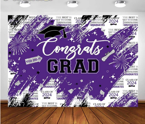 Purple Graduation NewsPaper Backdrop (Material: Vinyl)