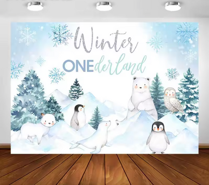 Cute Winter wonderland in the Forest Backdrop (Material: Vinyl or Cotton)