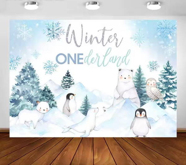 Cute Winter wonderland in the Forest Backdrop (Material: Vinyl or Cotton)