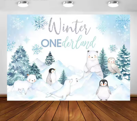 Cute Winter wonderland in the Forest Backdrop (Material: Vinyl or Cotton)