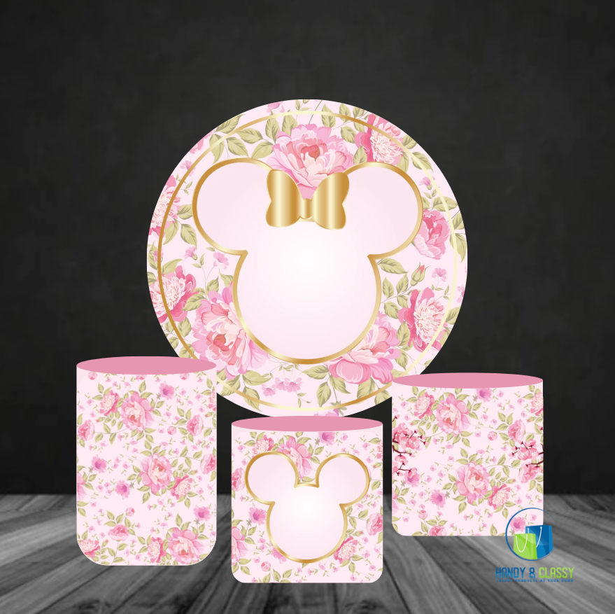 Matching Custom Round Backdrop + Custom Pedestal Covers (Material: Polyester)