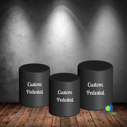 Matching Custom Round Backdrop + Custom Pedestal Covers (Material: Polyester)