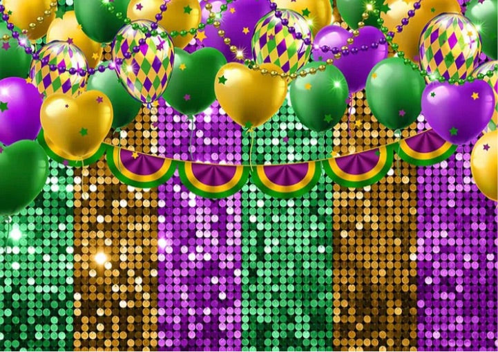 Glitter Mardi Gras Backdrop (Material: Vinyl)
