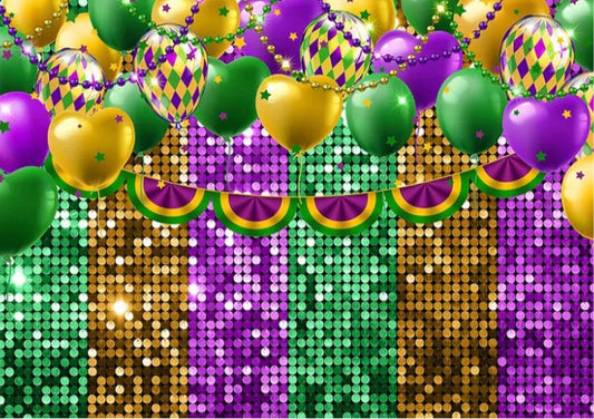 Glitter Mardi Gras Backdrop (Material: Vinyl)