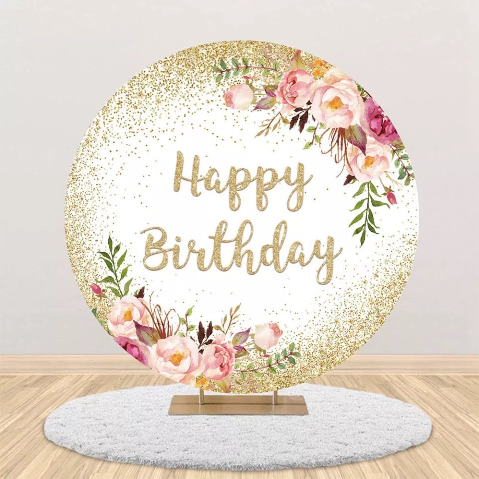 Flowers in Gold Round Backdrop (Material: Polyester)