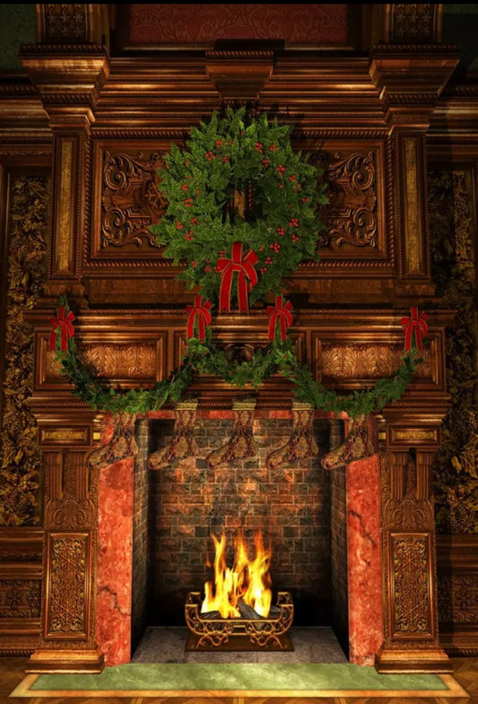 Christmas Chimney Backdrop (Material: Microfiber)