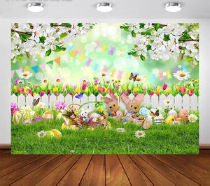 Easter eggs and Bunnies Backdrop (Material: Vinyl)