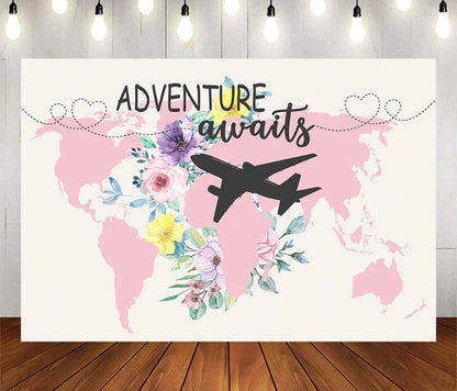 Adventure Awaits in Pink Backdrop (Material: Vinyl)