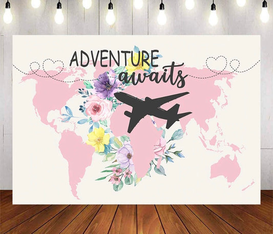 Adventure Awaits in Pink Backdrop (Material: Vinyl)