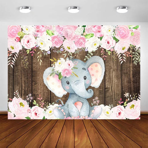 Elephant and Flowers Backdrop (Material: Vinyl)