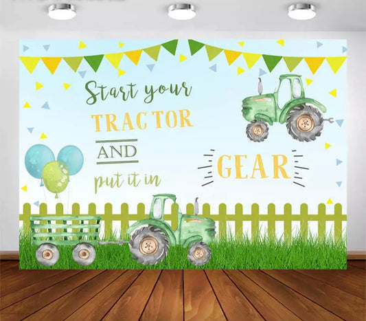 Trucks in a Barn Backdrop (Material: Vinyl)