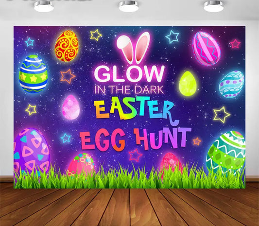 Neon Easter Bunny Backdrop (Material: Vinyl)
