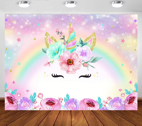 Unicorn & Flowers Backdrop (Material: Vinyl)