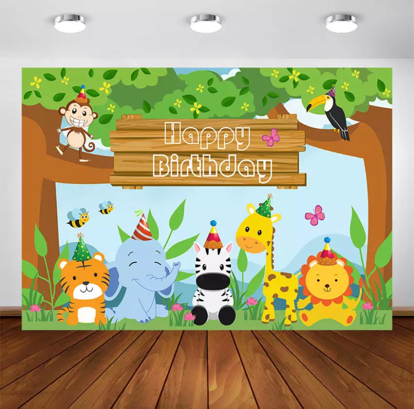 Birthday in the Jungle Backdrop (Material: Vinyl)