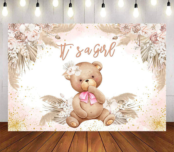 Pink and a Teddy Backdrop (Material: Vinyl)