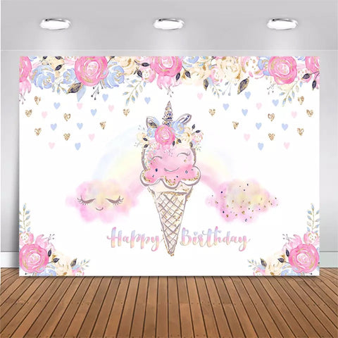 Happy Ice Cream Backdrop (Material: Vinyl)