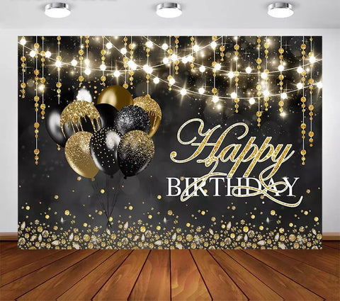 Golden and Black Balloons Backdrop (Material: Vinyl)