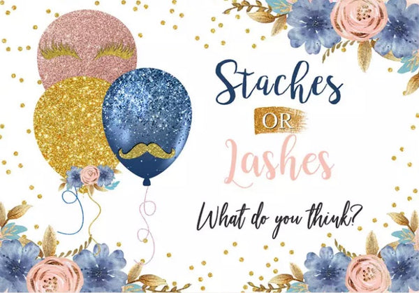 Gender Reveal Staches / Lashes Backdrop (Material: Vinyl)