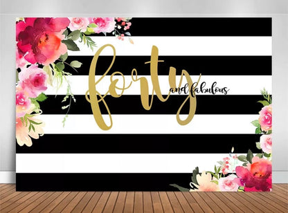 Happy Birthday Black and White Backdrop (Material: Vinyl)