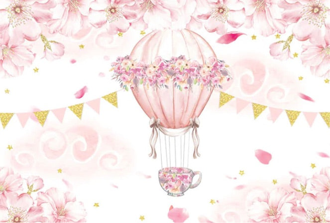 Pink Hot Air Balloon Backdrop (Material: Vinyl)